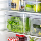 Caja de almacenamiento apilable con tapa transparente mediana para frigorífico