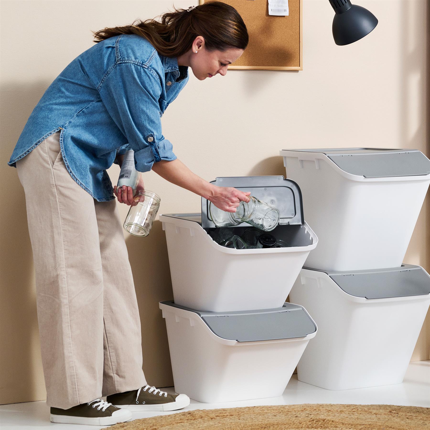 Collect Stacking Lidded 37L Recycle Bin - Medium