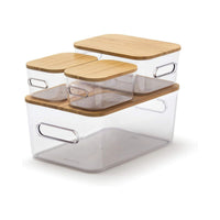 Clear Stacking Storage Box Bundle -Wood Lids