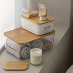 Caja de almacenamiento apilable con tapa transparente mediana para frigorífico