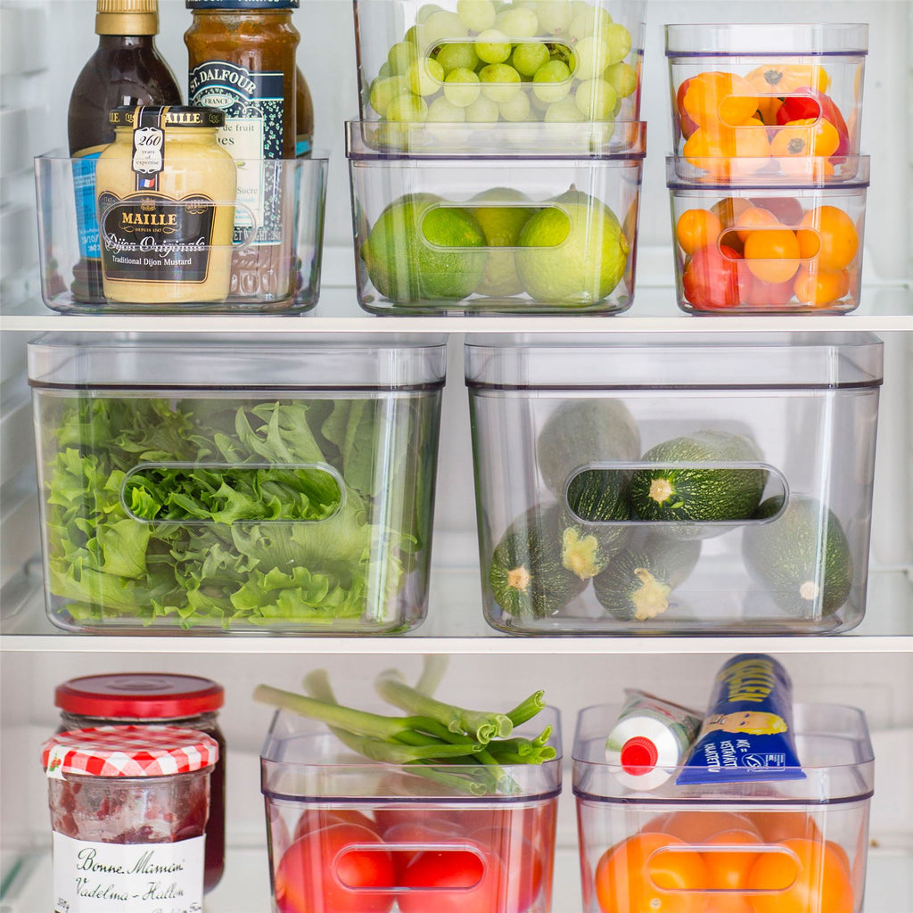 Caja de almacenamiento apilable con tapa transparente mediana para frigorífico