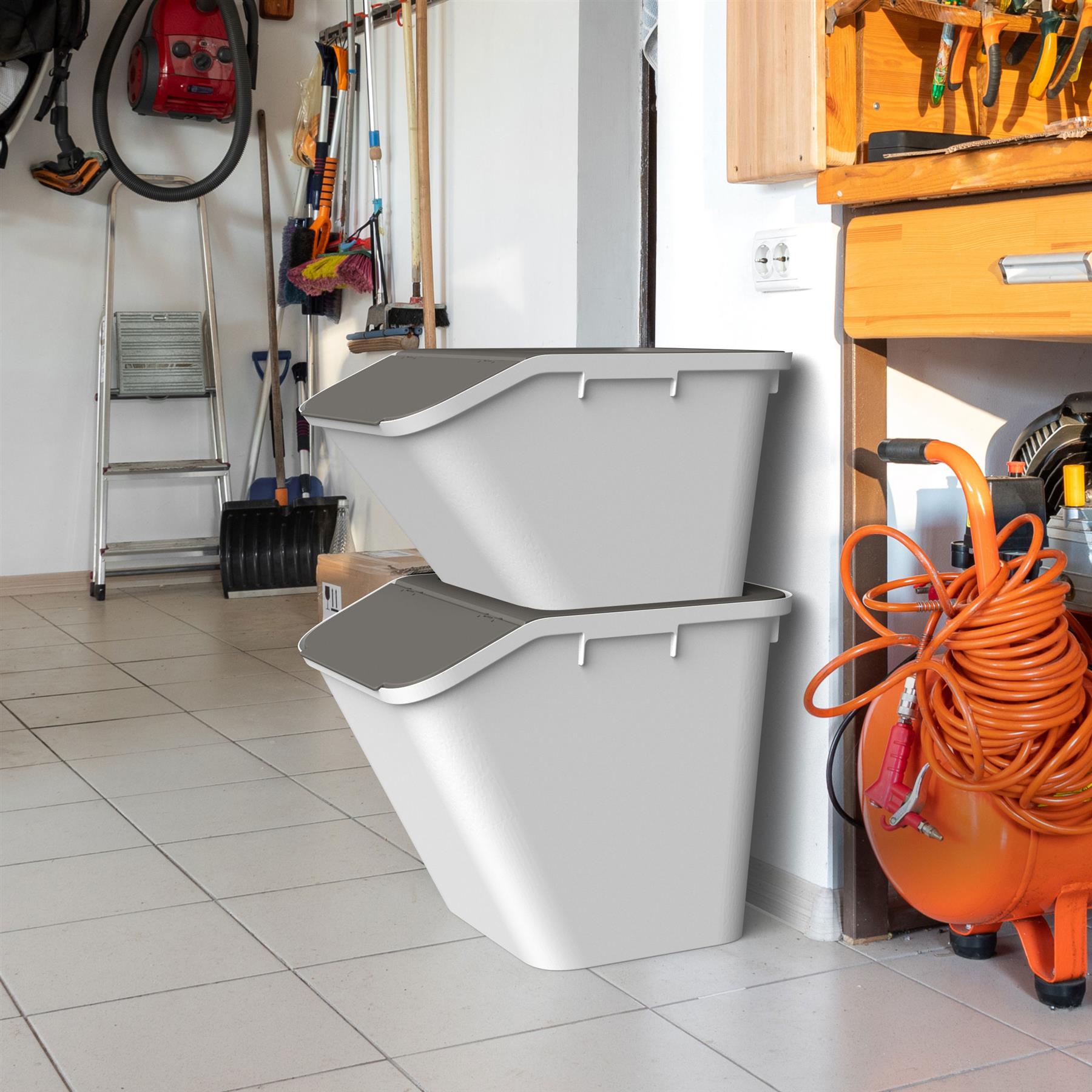 Collect Stacking Lidded 37L Recycle Bin - Medium