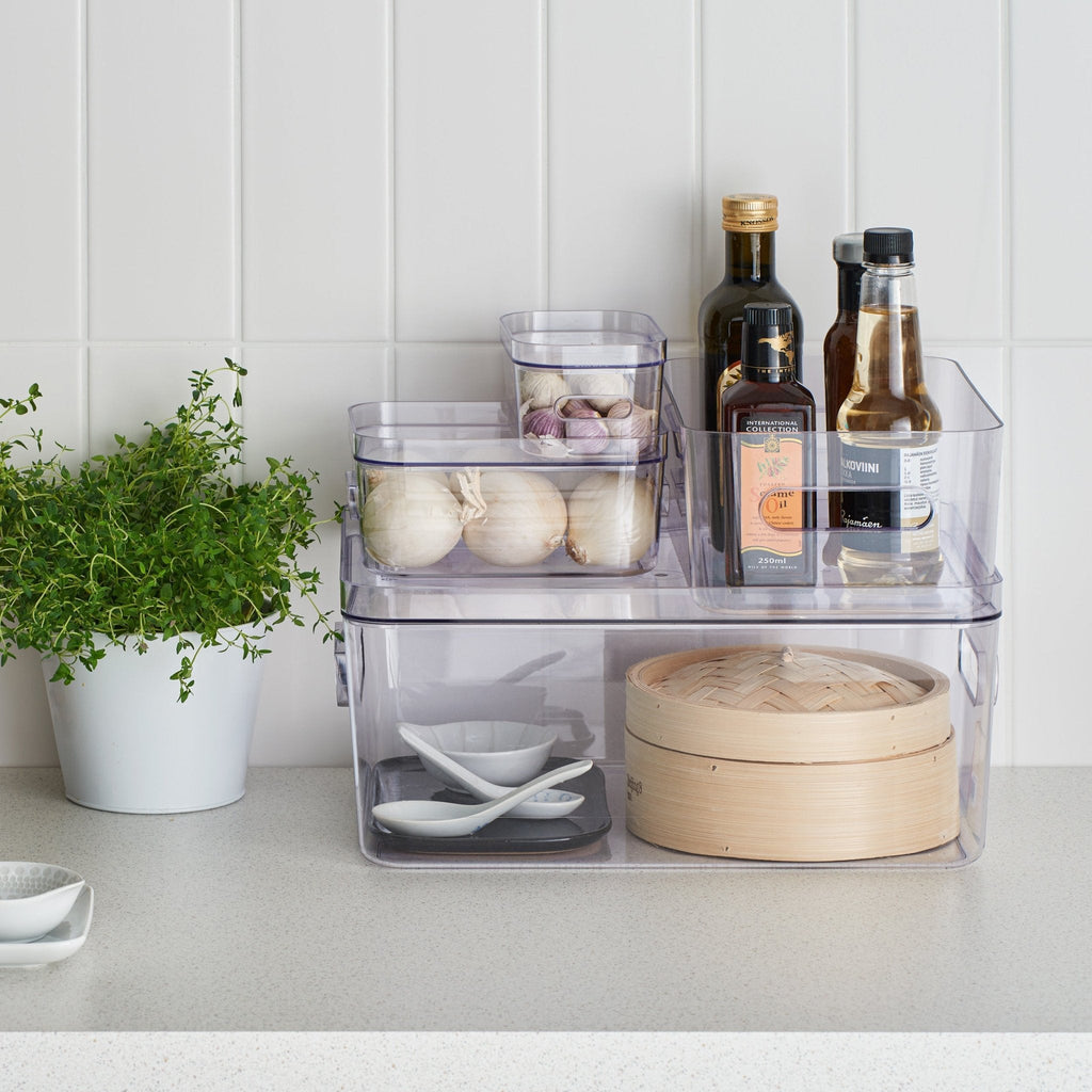 Caja pequeña apilable con tapa para almacenamiento en la nevera