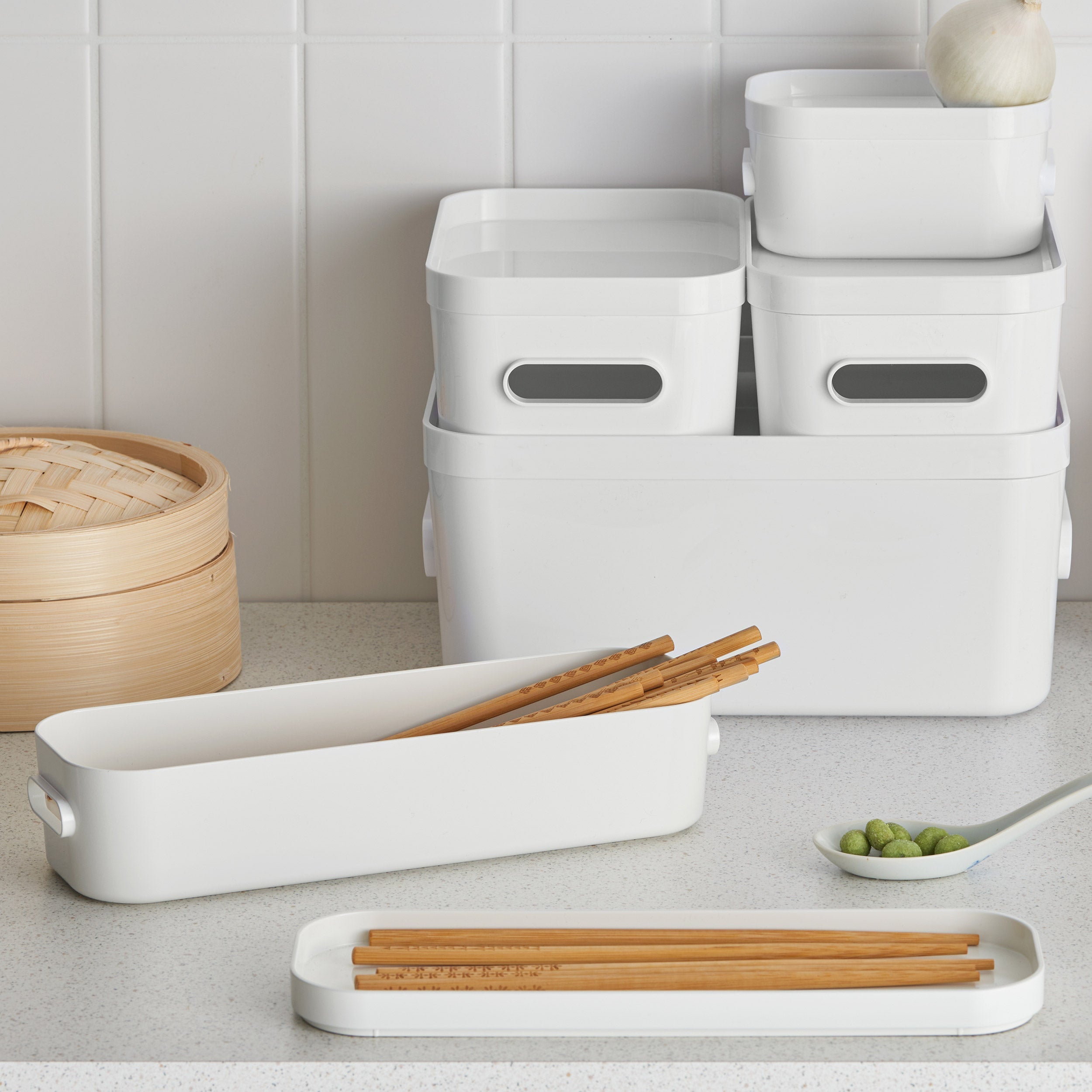 Slim Stacking Lidded Storage Box White