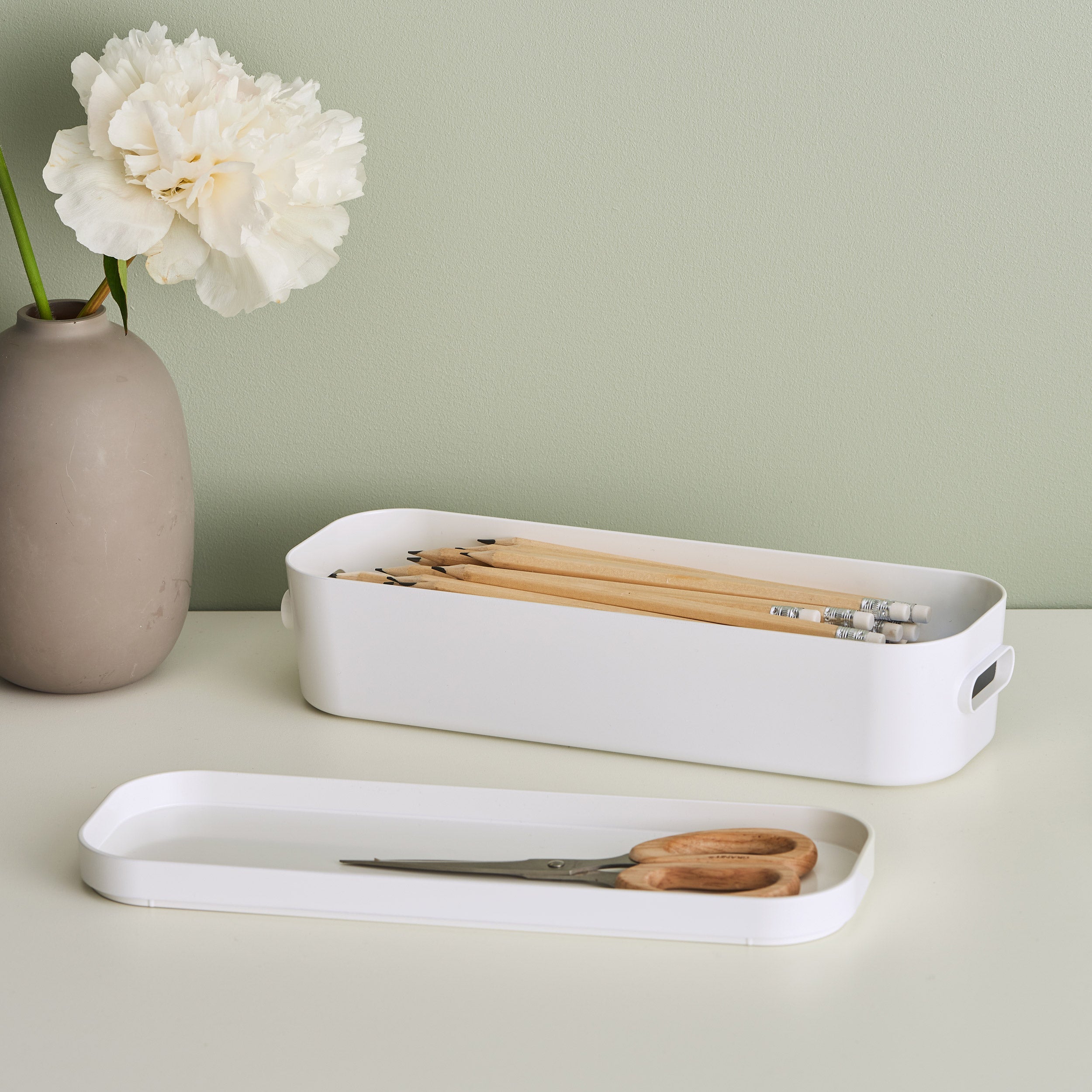 Slim Stacking Lidded Storage Box White