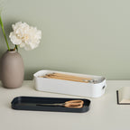Caja de almacenamiento apilable delgada con tapa, blanco gris