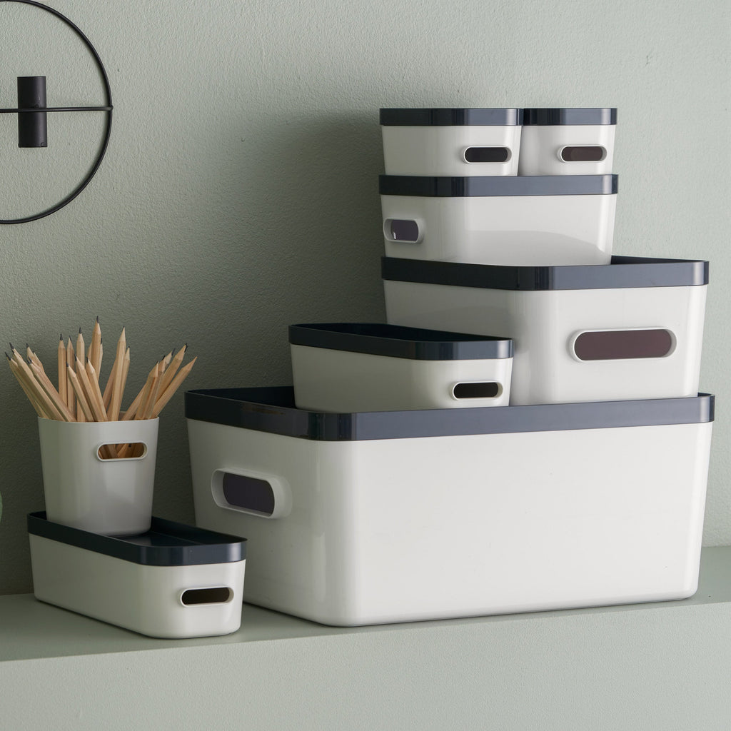 Medium Stacking Lidded Storage Box White Grey