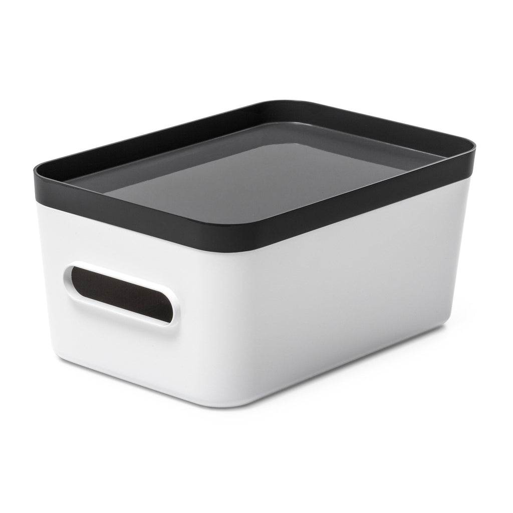 Medium Stacking Lidded Storage Box White Grey