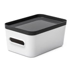 Medium Stacking Lidded Storage Box White Grey