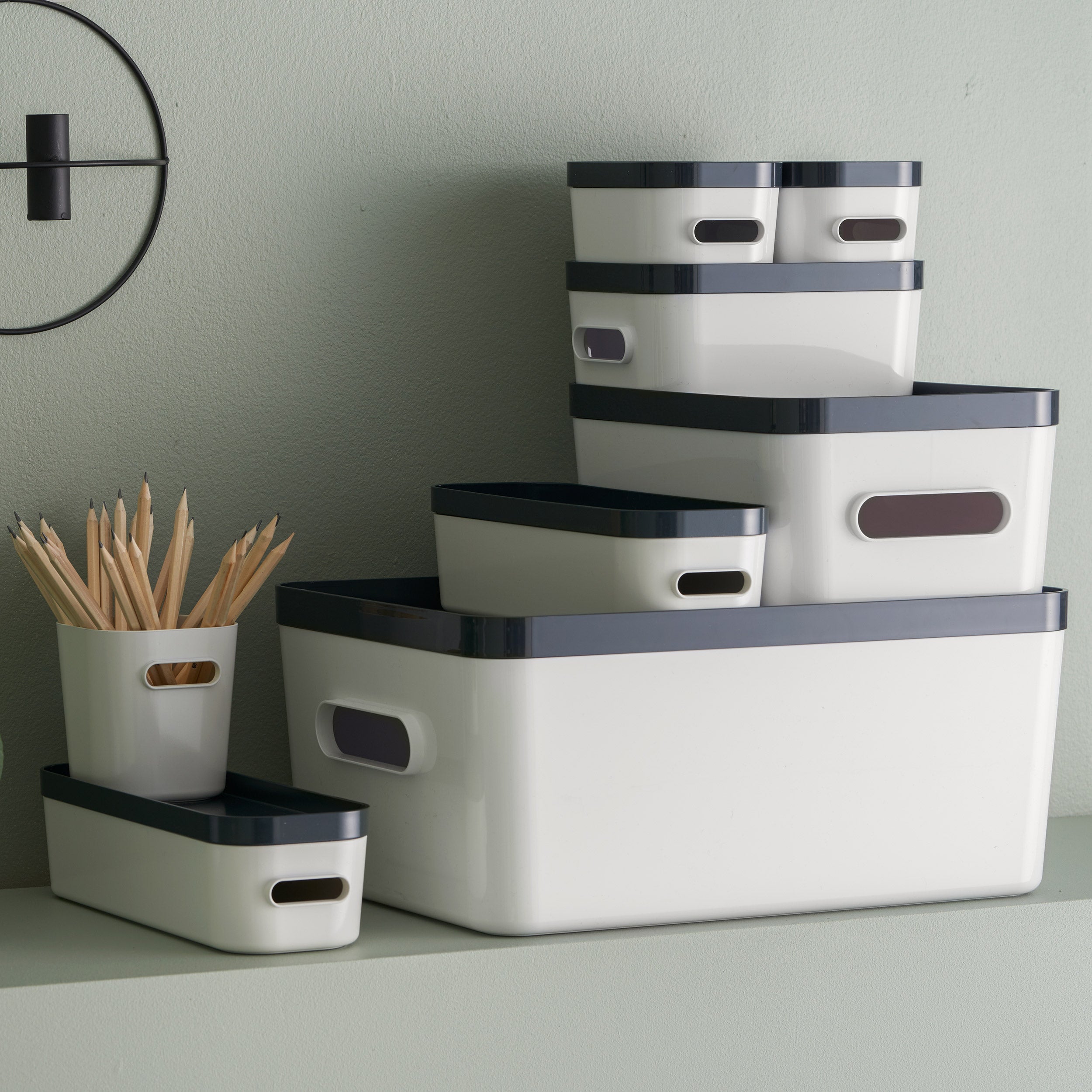 Large Stacking Lidded Storage Box White Grey